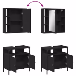vidaXL Bathroom Furniture Set 2 Piece Mirror Cabinet Black Engineered Wood - black - Additional view 8