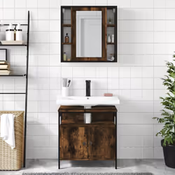 vidaXL Bathroom Furniture Set 2 Piece Mirror Cabinet Black Engineered Wood - smoked oak - Additional view 2