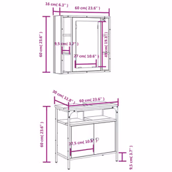 vidaXL Bathroom Furniture Set 2 Piece Mirror Cabinet Black Engineered Wood - smoked oak - Additional view 3