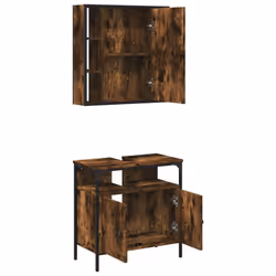 vidaXL Bathroom Furniture Set 2 Piece Mirror Cabinet Black Engineered Wood - smoked oak - Additional view 4