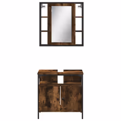 vidaXL Bathroom Furniture Set 2 Piece Mirror Cabinet Black Engineered Wood - smoked oak - Additional view 5