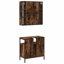 vidaXL Bathroom Furniture Set 2 Piece Mirror Cabinet Black Engineered Wood - smoked oak - Additional view 7