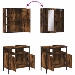 vidaXL Bathroom Furniture Set 2 Piece Mirror Cabinet Black Engineered Wood - smoked oak - Additional view 8