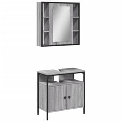 vidaXL Bathroom Furniture Set 2 Piece Mirror Cabinet Black Engineered Wood - grey sonoma