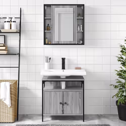 vidaXL Bathroom Furniture Set 2 Piece Mirror Cabinet Black Engineered Wood - grey sonoma