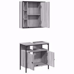 vidaXL Bathroom Furniture Set 2 Piece Mirror Cabinet Black Engineered Wood - grey sonoma - Additional view 4