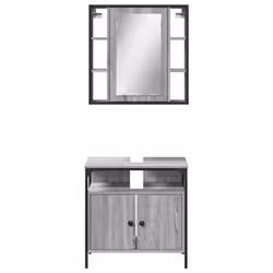 vidaXL Bathroom Furniture Set 2 Piece Mirror Cabinet Black Engineered Wood - grey sonoma - Additional view 5
