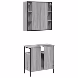 vidaXL Bathroom Furniture Set 2 Piece Mirror Cabinet Black Engineered Wood - grey sonoma - Additional view 7