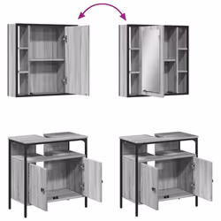 vidaXL Bathroom Furniture Set 2 Piece Mirror Cabinet Black Engineered Wood - grey sonoma - Additional view 8