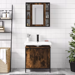 vidaXL Bathroom Furniture Set 2 Piece Sink Cabinet Smoked Oak Engineered Wood - Additional view 2