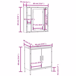 vidaXL Bathroom Furniture Set 2 Piece Sink Cabinet Smoked Oak Engineered Wood - Additional view 3