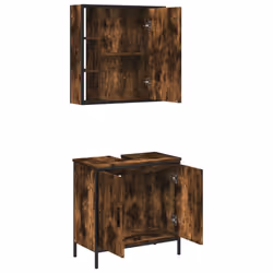 vidaXL Bathroom Furniture Set 2 Piece Sink Cabinet Smoked Oak Engineered Wood - Additional view 4
