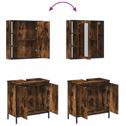 vidaXL Bathroom Furniture Set 2 Piece Sink Cabinet Smoked Oak Engineered Wood - Additional view 8