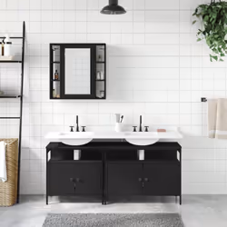 vidaXL Bathroom Cabinet Set 3 Piece Vanity Unit Cupboard Black Engineered Wood