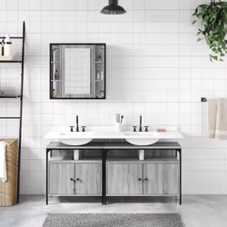vidaXL Bathroom Cabinet Set 3 Piece Sink Cabinet Grey Sonoma Engineered Wood - Additional view 2