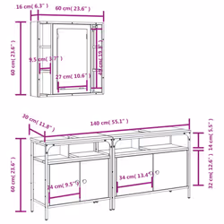 vidaXL Bathroom Cabinet Set 3 Piece Sink Cabinet Grey Sonoma Engineered Wood - Additional view 3