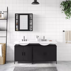 vidaXL Bathroom Cabinet Set 3 Piece Vanity Unit Cupboard Black Engineered Wood