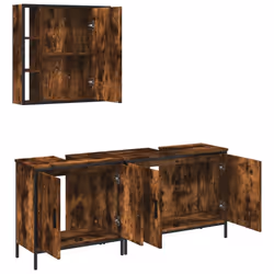 vidaXL Bathroom Cabinet Set 3 Piece Sink Cabinet Smoked Oak Engineered Wood - Additional view 4