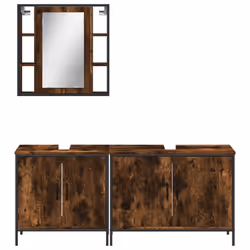 vidaXL Bathroom Cabinet Set 3 Piece Sink Cabinet Smoked Oak Engineered Wood - Additional view 5