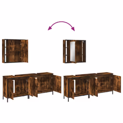 vidaXL Bathroom Cabinet Set 3 Piece Sink Cabinet Smoked Oak Engineered Wood - Additional view 8