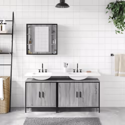 vidaXL Bathroom Cabinet Set 3 Piece Sink Cabinet Grey Sonoma Engineered Wood - Additional view 2