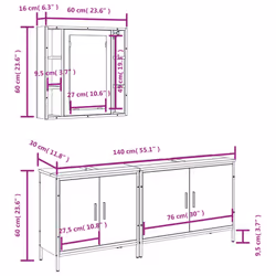 vidaXL Bathroom Cabinet Set 3 Piece Sink Cabinet Grey Sonoma Engineered Wood - Additional view 3