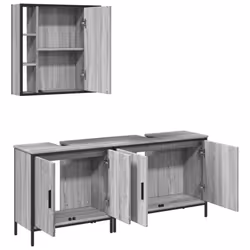 vidaXL Bathroom Cabinet Set 3 Piece Sink Cabinet Grey Sonoma Engineered Wood - Additional view 4