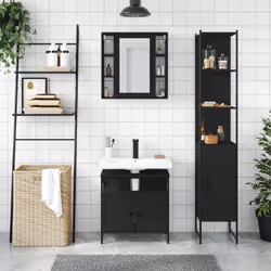 vidaXL Bathroom Cabinet Set 3 Piece Vanity Unit Cupboard Black Engineered Wood