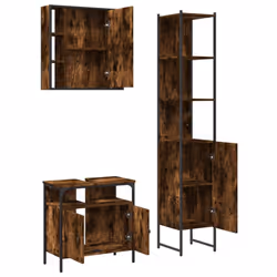 vidaXL Bathroom Cabinet Set 3 Piece Sink Cabinet Smoked Oak Engineered Wood - Additional view 4