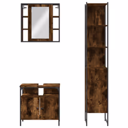 vidaXL Bathroom Cabinet Set 3 Piece Sink Cabinet Smoked Oak Engineered Wood - Additional view 5