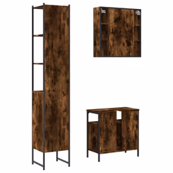 vidaXL Bathroom Cabinet Set 3 Piece Sink Cabinet Smoked Oak Engineered Wood - Additional view 7