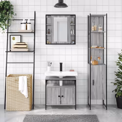 vidaXL Bathroom Cabinet Set 3 Piece Sink Cabinet Grey Sonoma Engineered Wood - Additional view 2