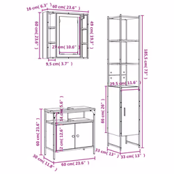 vidaXL Bathroom Cabinet Set 3 Piece Sink Cabinet Grey Sonoma Engineered Wood - Additional view 3