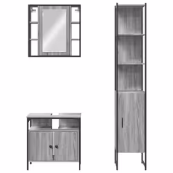 vidaXL Bathroom Cabinet Set 3 Piece Sink Cabinet Grey Sonoma Engineered Wood - Additional view 5