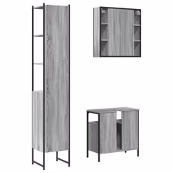 vidaXL Bathroom Cabinet Set 3 Piece Sink Cabinet Grey Sonoma Engineered Wood - Additional view 7
