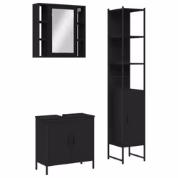 vidaXL Bathroom Cabinet Set 3 Piece Vanity Unit Cupboard Black Engineered Wood