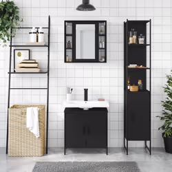 vidaXL Bathroom Cabinet Set 3 Piece Vanity Unit Cupboard Black Engineered Wood