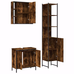 vidaXL Bathroom Cabinet Set 3 Piece Sink Cabinet Smoked Oak Engineered Wood - Additional view 4