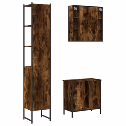 vidaXL Bathroom Cabinet Set 3 Piece Sink Cabinet Smoked Oak Engineered Wood - Additional view 7