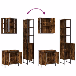 vidaXL Bathroom Cabinet Set 3 Piece Sink Cabinet Smoked Oak Engineered Wood - Additional view 8
