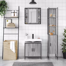 vidaXL Bathroom Cabinet Set 3 Piece Sink Cabinet Grey Sonoma Engineered Wood - Additional view 2