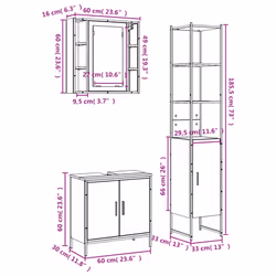 vidaXL Bathroom Cabinet Set 3 Piece Sink Cabinet Grey Sonoma Engineered Wood - Additional view 3