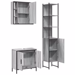 vidaXL Bathroom Cabinet Set 3 Piece Sink Cabinet Grey Sonoma Engineered Wood - Additional view 4