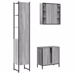 vidaXL Bathroom Cabinet Set 3 Piece Sink Cabinet Grey Sonoma Engineered Wood - Additional view 7