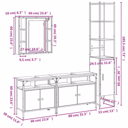 vidaXL Bathroom Cabinet Set 4 Piece Sink Cabinet Grey Sonoma Engineered Wood - Additional view 3