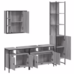 vidaXL Bathroom Cabinet Set 4 Piece Sink Cabinet Grey Sonoma Engineered Wood - Additional view 4