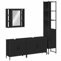 vidaXL Bathroom Cabinet Set 4 Piece Vanity Unit Cupboard Black Engineered Wood