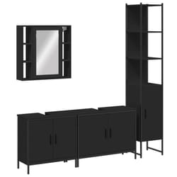 vidaXL Bathroom Cabinet Set 4 Piece Vanity Unit Cupboard Black Engineered Wood