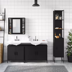 vidaXL Bathroom Cabinet Set 4 Piece Vanity Unit Cupboard Black Engineered Wood