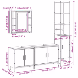 vidaXL Bathroom Cabinet Set 4 Piece Vanity Unit Cupboard Black Engineered Wood